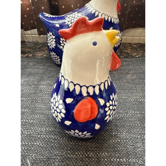 Ceramic Mikasa Chicken Decorations Set Of 2 Blue & White With Floral Pattern - Picture 7 of 11